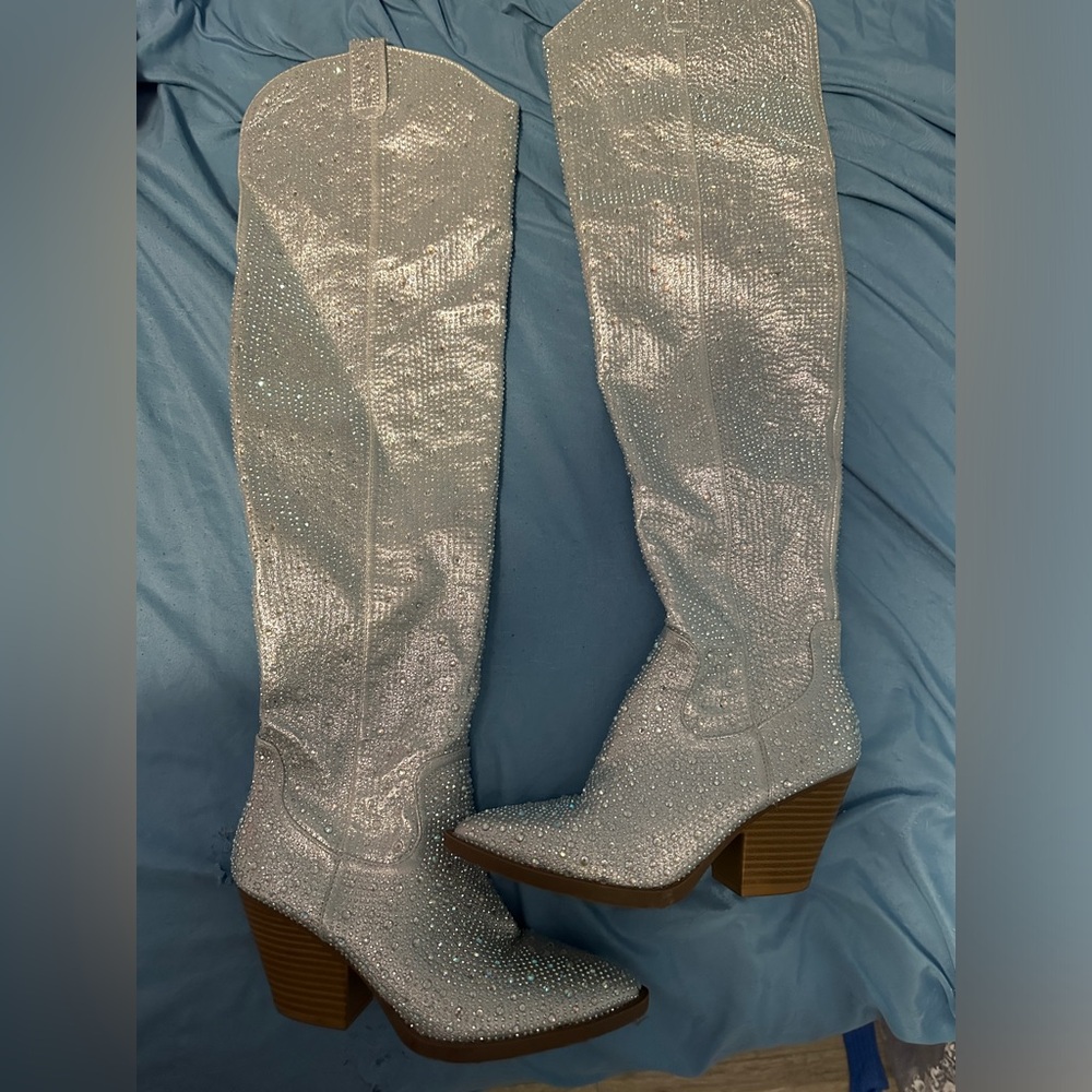 Silver rhinestone cowboy boots